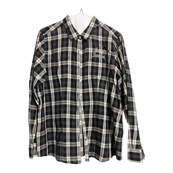 Womens Plaid Button Down Shirt Casual Top Biker Harley Davidson Motorcycle 1W - Picture 4 of 6